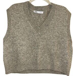 Zara Cropped V-neck Wool Blend Sweater Vest Grey Size Large